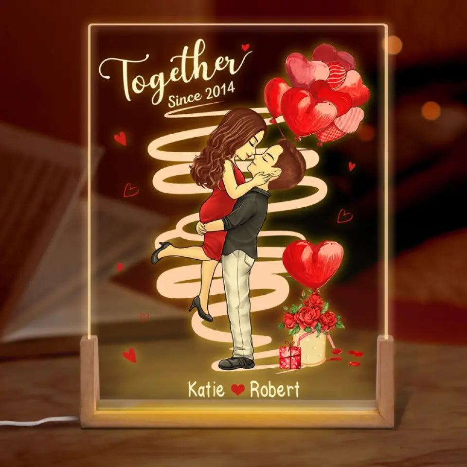 Toi et moi, nous sommes ensemble - Veilleuse LED 3D personnalisée en forme de noyer pour couple - Cadeau pour mari et femme, anniversaire