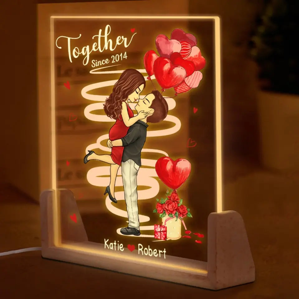 Toi et moi, nous sommes ensemble - Veilleuse LED 3D personnalisée en forme de noyer pour couple - Cadeau pour mari et femme, anniversaire