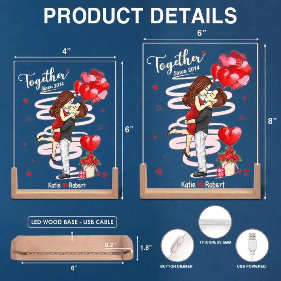 Toi et moi, nous sommes ensemble - Veilleuse LED 3D personnalisée en forme de noyer pour couple - Cadeau pour mari et femme, anniversaire