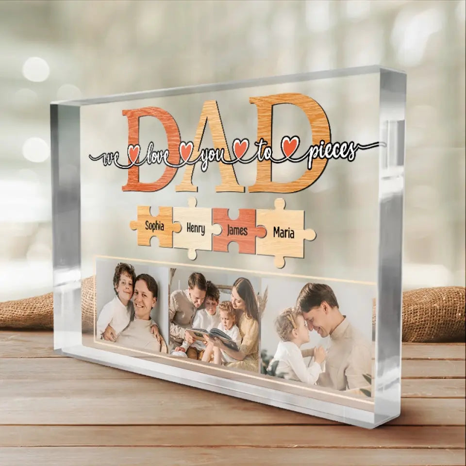 Photo personnalisée « Je t'aime jusqu'aux os » - Plaque rectangulaire en acrylique personnalisée pour la famille - Cadeau d'anniversaire ou de fête des pères