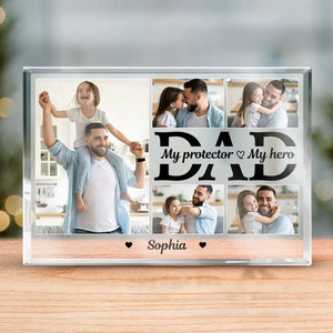Photo personnalisée « Papa est mon protecteur » - Plaque rectangulaire en acrylique personnalisée pour la famille - Cadeau d'anniversaire et de fête des pères pour papa
