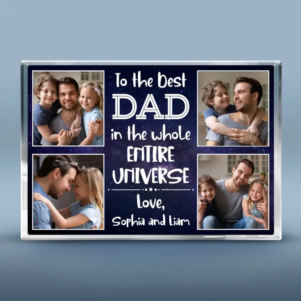 Photo personnalisée du meilleur papa de l'univers entier - Plaque rectangulaire en acrylique personnalisée pour la famille - Cadeau d'anniversaire pour papa