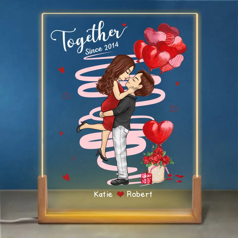 Toi et moi, nous sommes ensemble - Veilleuse LED 3D personnalisée en forme de noyer pour couple - Cadeau pour mari et femme, anniversaire