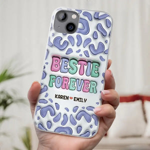 Coque de téléphone transparente personnalisée avec effet gonflé en 3D « Bestie Forever » – Cadeau pour meilleures amies, meilleures amies, sœurs