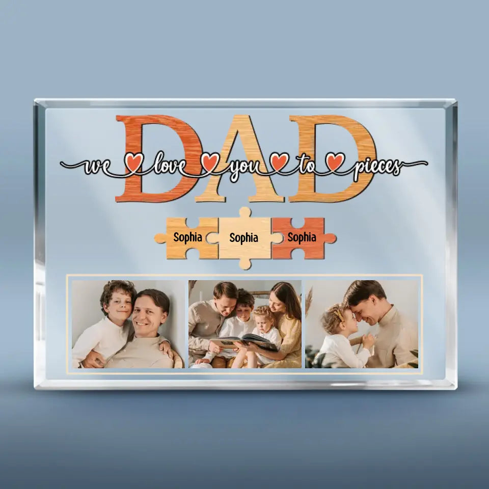Photo personnalisée « Je t'aime jusqu'aux os » - Plaque rectangulaire en acrylique personnalisée pour la famille - Cadeau d'anniversaire ou de fête des pères