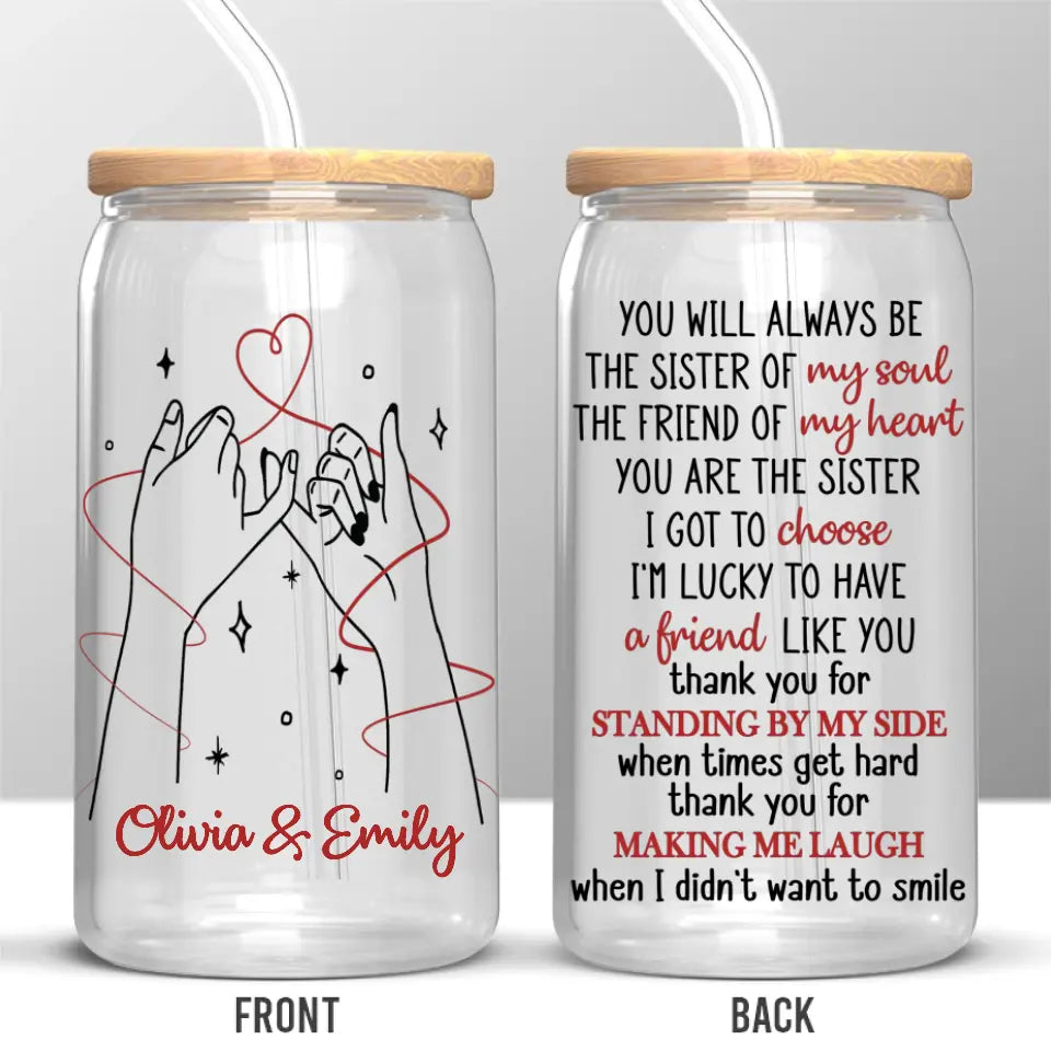 Tasse en verre personnalisée « Standing By My Side » pour meilleure amie, tasse à café glacé - Cadeau pour meilleures amies, meilleures amies, sœurs