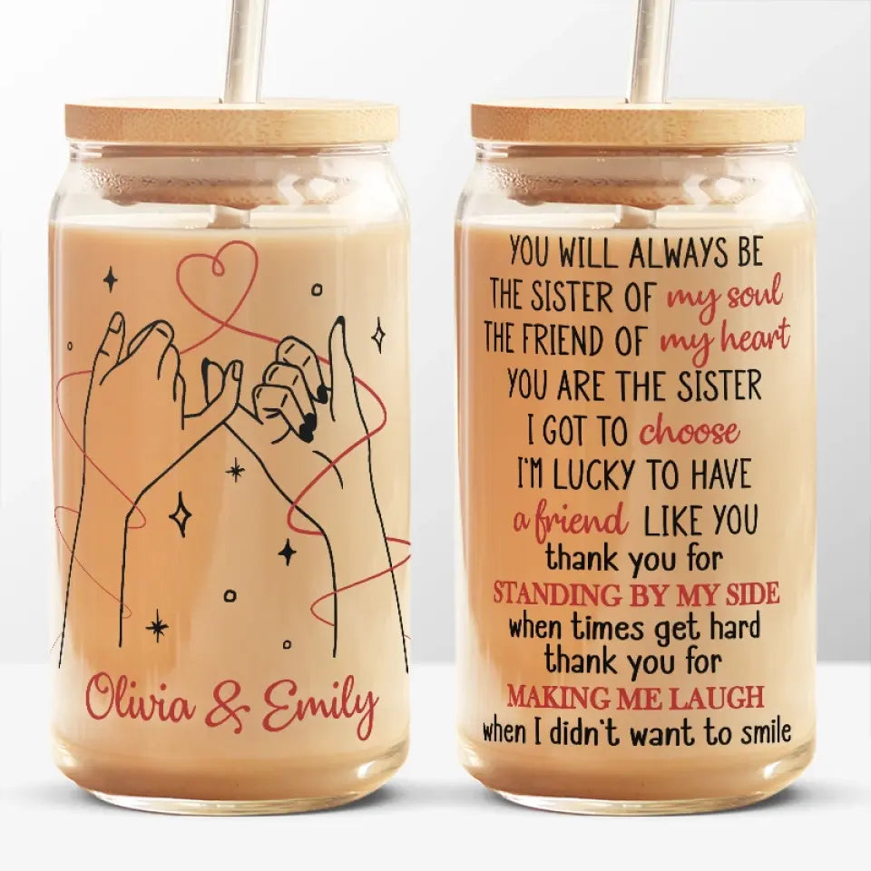 Tasse en verre personnalisée « Standing By My Side » pour meilleure amie, tasse à café glacé - Cadeau pour meilleures amies, meilleures amies, sœurs