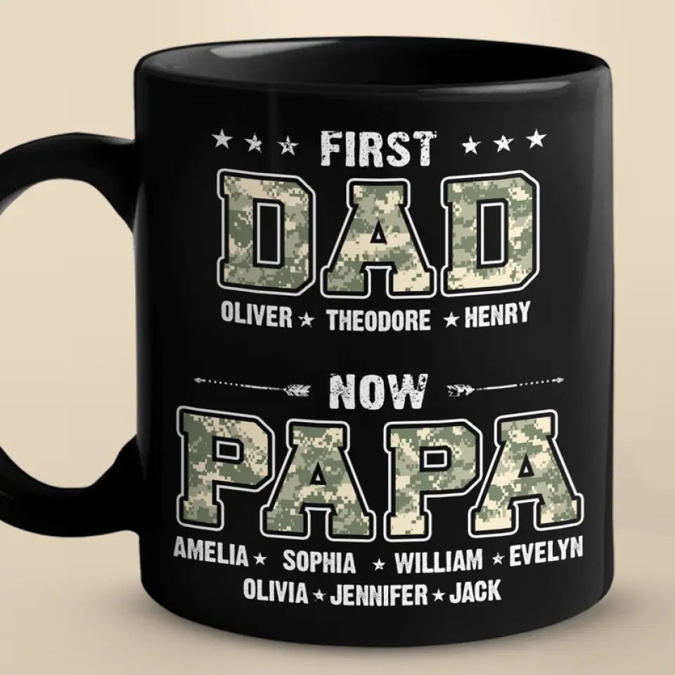 Premier papa, maintenant papa - Tasse noire personnalisée pour la famille - Fête des pères, cadeau pour papa, grand-père