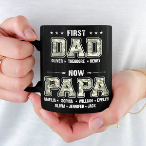 Premier papa, maintenant papa - Tasse noire personnalisée pour la famille - Fête des pères, cadeau pour papa, grand-père