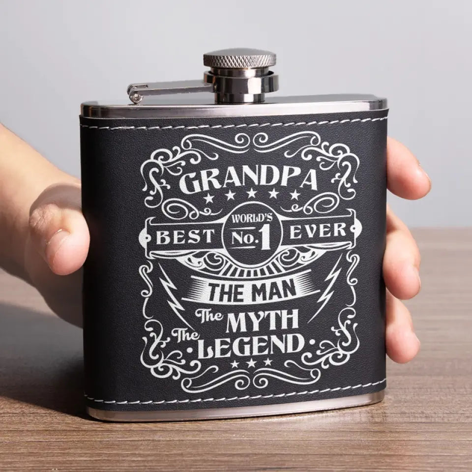 L'Homme Le Mythe La Légende - Flasque Personnalisée Familiale - Fête des Pères, Cadeau pour Papa, Grand-Père