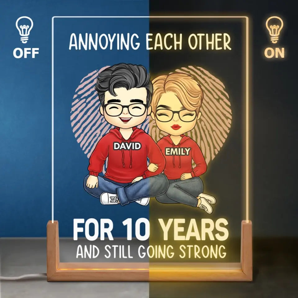 Puissions-nous nous ennuyer les uns les autres pendant de nombreuses années - Veilleuse LED 3D en noyer personnalisée pour couple - Cadeau pour mari et femme, anniversaire