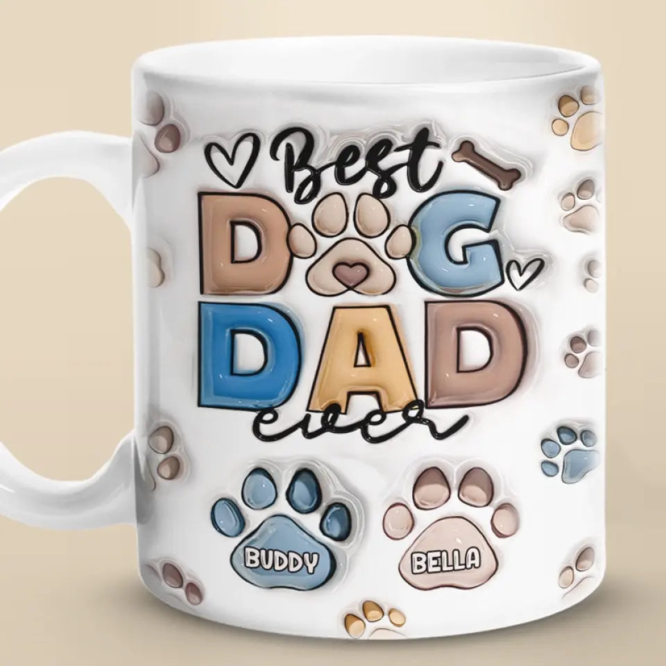 Meilleur papa à fourrure de tous les temps - Mug personnalisé avec impression 3D effet gonflé pour chien et chat - Fête des pères, cadeau pour les propriétaires d'animaux et les amoureux des animaux