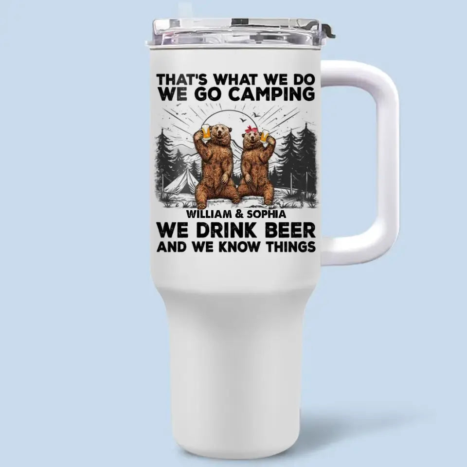 On va camper, on boit de la bière - Gobelet personnalisé en acier inoxydable de 40 oz avec poignée - Cadeau pour les amateurs de camping