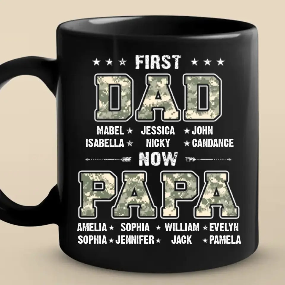Premier papa, maintenant papa - Tasse noire personnalisée pour la famille - Fête des pères, cadeau pour papa, grand-père