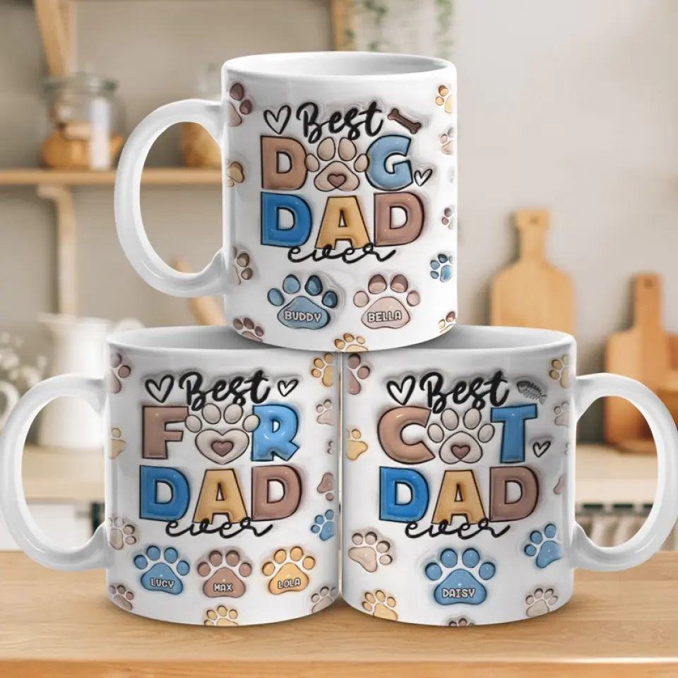 Meilleur papa à fourrure de tous les temps - Mug personnalisé avec impression 3D effet gonflé pour chien et chat - Fête des pères, cadeau pour les propriétaires d'animaux et les amoureux des animaux