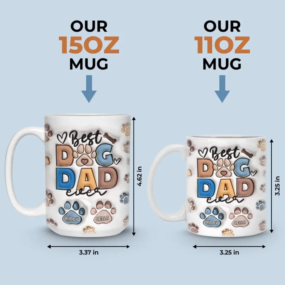 Meilleur papa à fourrure de tous les temps - Mug personnalisé avec impression 3D effet gonflé pour chien et chat - Fête des pères, cadeau pour les propriétaires d'animaux et les amoureux des animaux