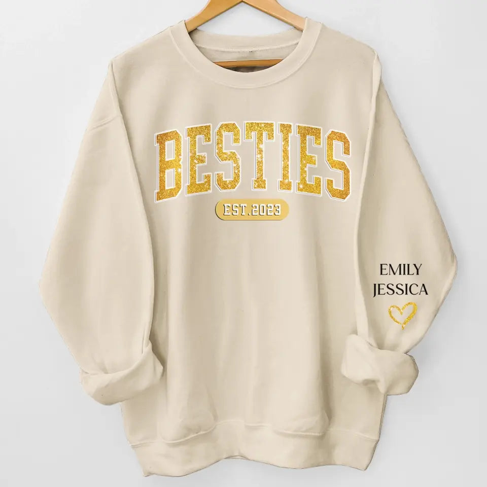 Les vrais amis ne se séparent jamais - Sweat-shirt unisexe personnalisé avec motif sur la manche - Cadeau pour meilleures amies, meilleures amies, sœurs