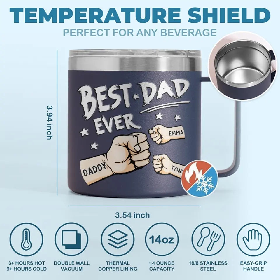 Mon père m'a donné mes rêves - Gobelet personnalisé en acier inoxydable de 14 oz avec poignée - Fête des pères, cadeau pour papa, grand-père