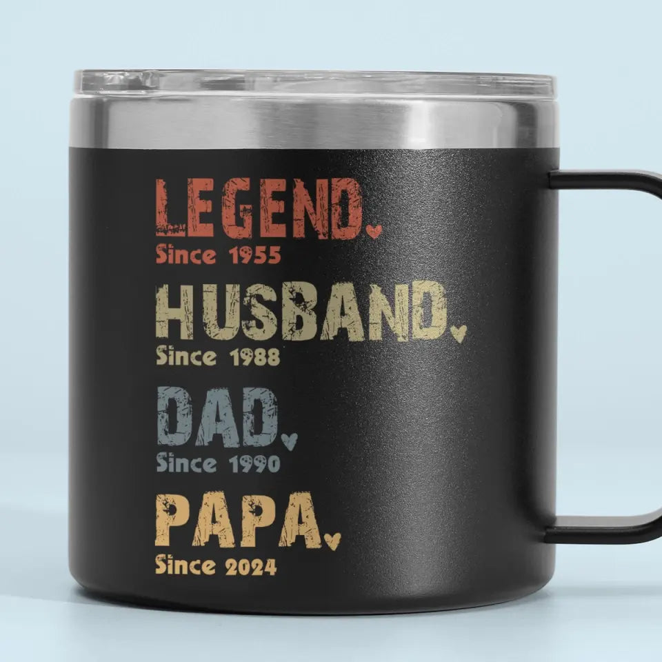 La vie d'un homme - Gobelet personnalisé en acier inoxydable de 14 oz avec poignée - Cadeau pour la fête des pères, papa ou grand-père