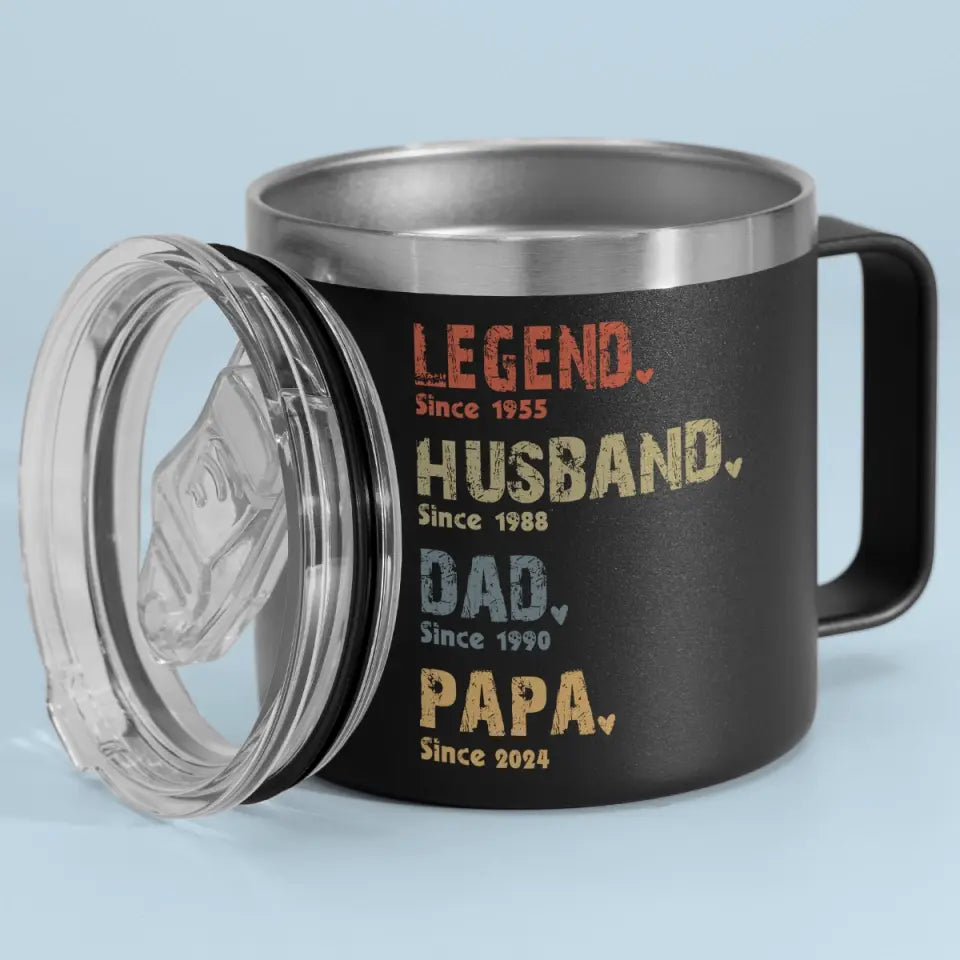 La vie d'un homme - Gobelet personnalisé en acier inoxydable de 14 oz avec poignée - Cadeau pour la fête des pères, papa ou grand-père