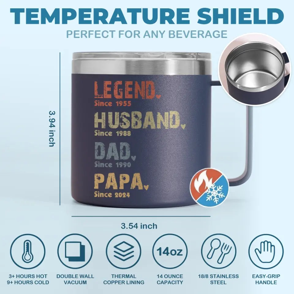 La vie d'un homme - Gobelet personnalisé en acier inoxydable de 14 oz avec poignée - Cadeau pour la fête des pères, papa ou grand-père