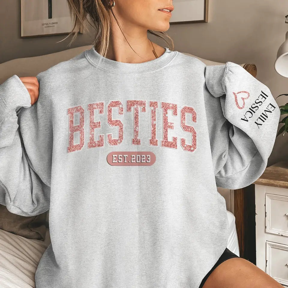 Les vrais amis ne se séparent jamais - Sweat-shirt unisexe personnalisé avec motif sur la manche - Cadeau pour meilleures amies, meilleures amies, sœurs
