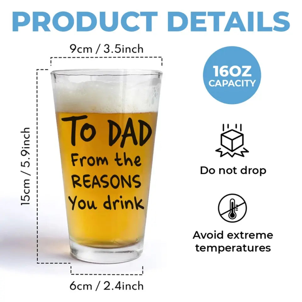 Photo personnalisée des raisons pour lesquelles vous buvez - Verre à bière personnalisé pour la famille - Fête des pères, cadeau pour papa, grand-père