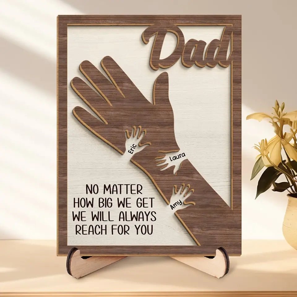 Nous tenons nos mains ensemble et pour toujours - Plaque en bois personnalisée à 2 couches avec support - Fête des pères, cadeau pour papa, grand-père