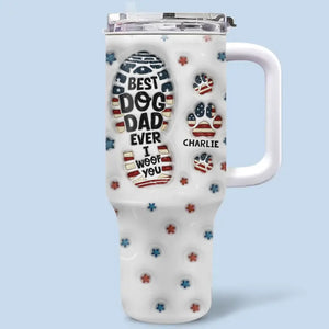 Woof You Every Moment We Share - Gobelet en acier inoxydable personnalisé avec poignée, effet gonflé 3D, imprimé, 40 oz - Fête des pères, cadeau pour les propriétaires d'animaux et les amoureux des animaux