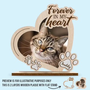 Photo personnalisée « Pour toujours dans mon cœur » – Plaque commémorative personnalisée en bois à 2 couches avec support plat – Cadeau de pendaison de crémaillère pour propriétaires et amoureux des animaux