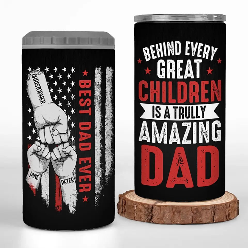 Derrière chaque grand enfant - Gobelet isotherme personnalisé 4 en 1 - Cadeau de fête des pères, d'anniversaire pour papa ou grand-père