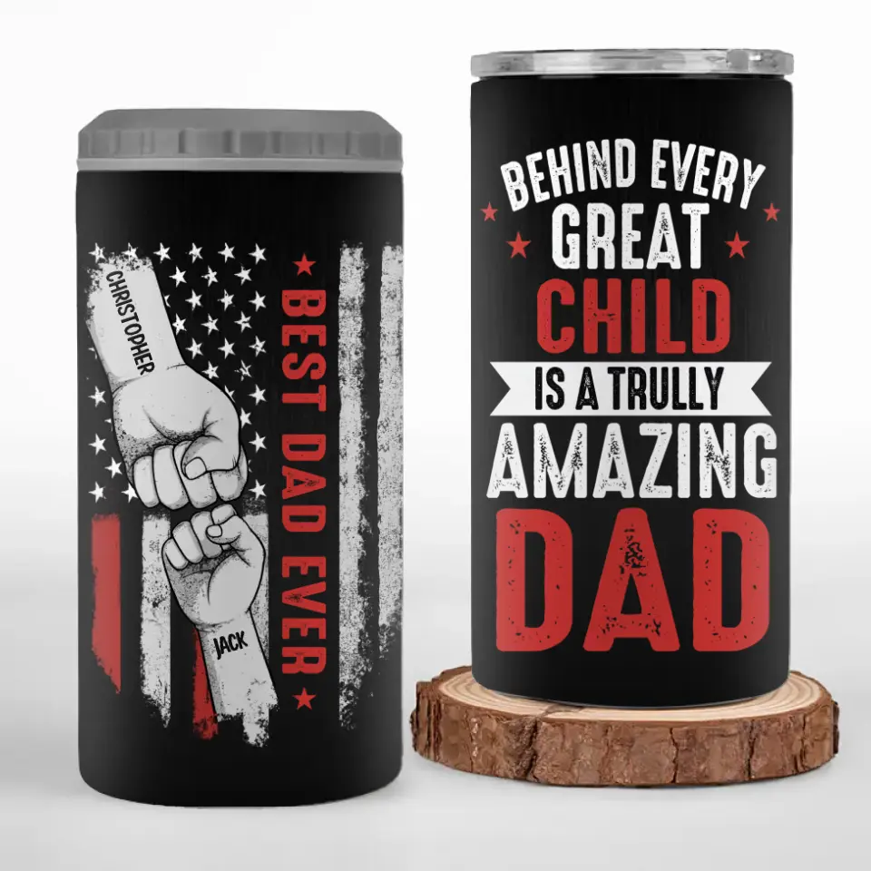 Derrière chaque grand enfant - Gobelet isotherme personnalisé 4 en 1 - Cadeau de fête des pères, d'anniversaire pour papa ou grand-père