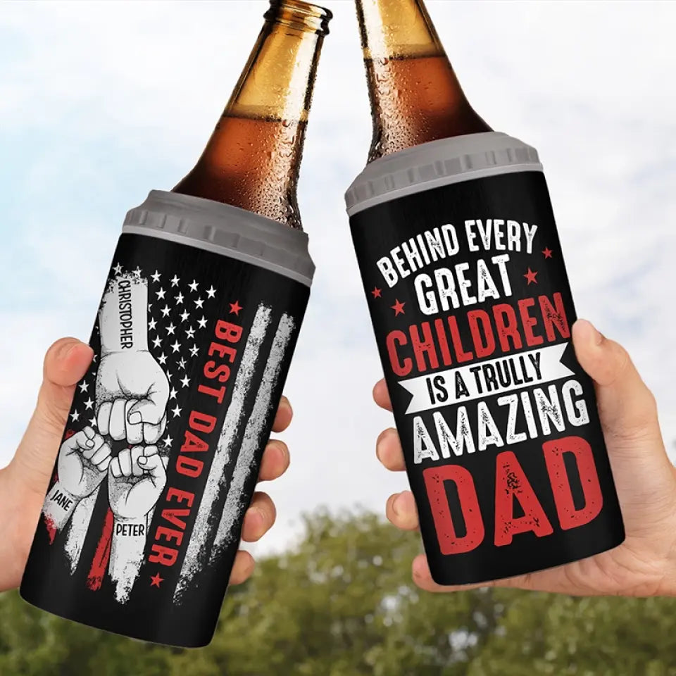 Derrière chaque grand enfant - Gobelet isotherme personnalisé 4 en 1 - Cadeau de fête des pères, d'anniversaire pour papa ou grand-père