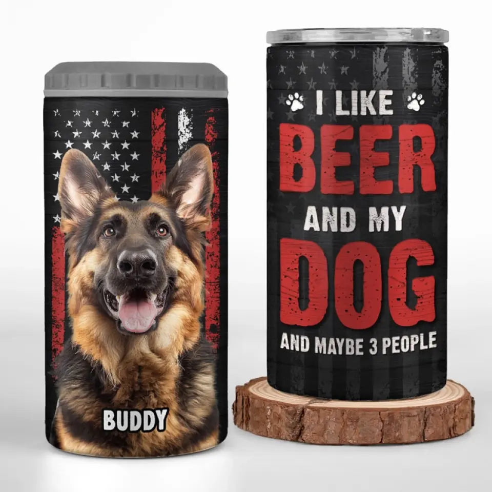 Photo personnalisée : « Tiens ma boisson, je dois caresser ce chien » – Gobelet isotherme 4 en 1 personnalisé pour chien – Cadeau pour la fête des pères, pour les propriétaires d'animaux et les amoureux des animaux.