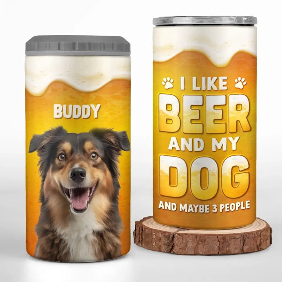Photo personnalisée de chien, père, amateur de bière – Gobelet isotherme 4 en 1 personnalisé pour chien – Cadeau pour la fête des pères, pour les propriétaires d'animaux et les amoureux des animaux