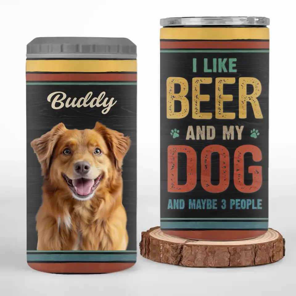 Un chien personnalisé résout la plupart de mes problèmes, la bière résout le reste - Gobelet isotherme 4 en 1 personnalisé pour chien - Fête des Pères, cadeau pour les propriétaires d'animaux et les amoureux des animaux