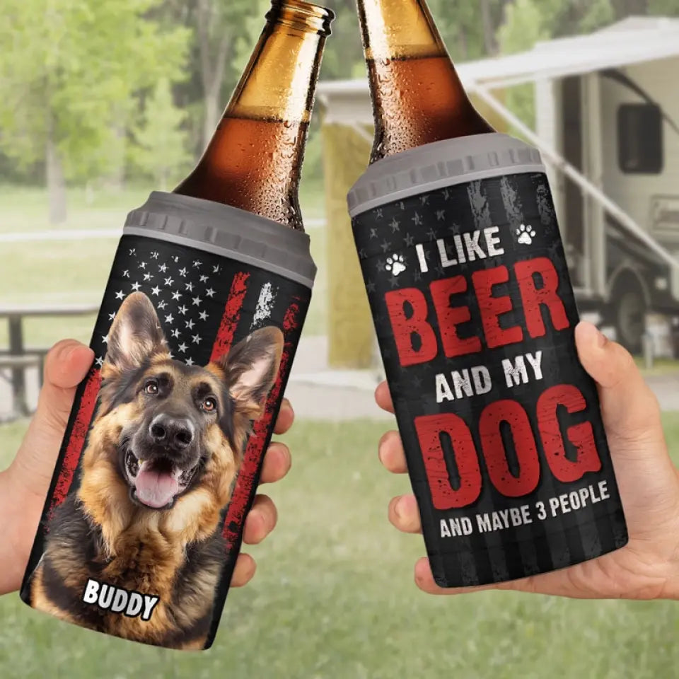 Photo personnalisée : « Tiens ma boisson, je dois caresser ce chien » – Gobelet isotherme 4 en 1 personnalisé pour chien – Cadeau pour la fête des pères, pour les propriétaires d'animaux et les amoureux des animaux.