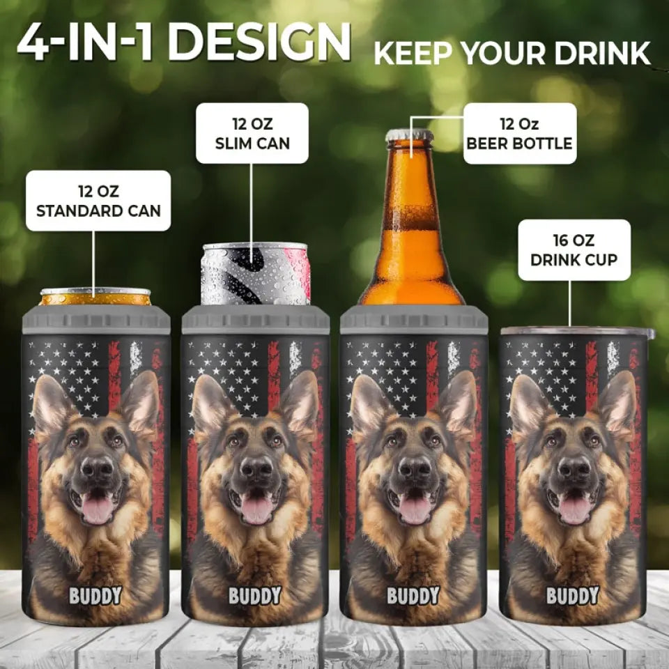 Photo personnalisée : « Tiens ma boisson, je dois caresser ce chien » – Gobelet isotherme 4 en 1 personnalisé pour chien – Cadeau pour la fête des pères, pour les propriétaires d'animaux et les amoureux des animaux.