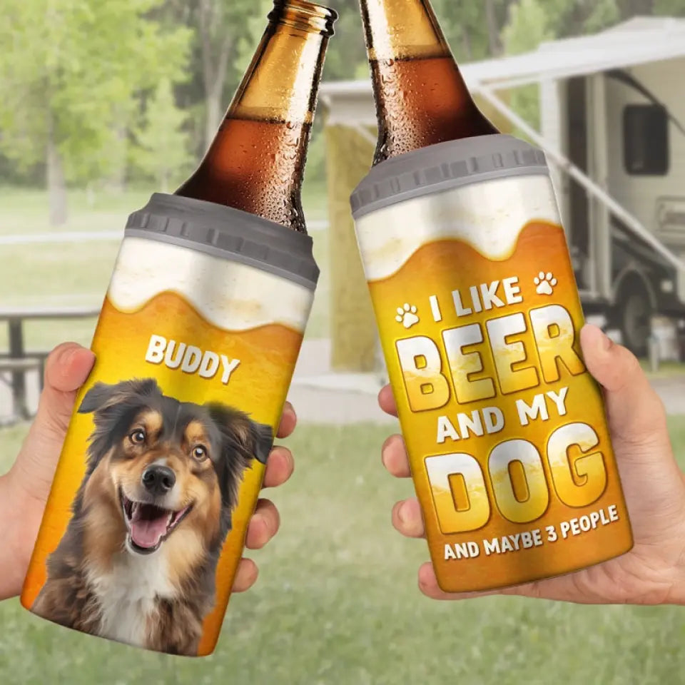 Photo personnalisée de chien, père, amateur de bière – Gobelet isotherme 4 en 1 personnalisé pour chien – Cadeau pour la fête des pères, pour les propriétaires d'animaux et les amoureux des animaux
