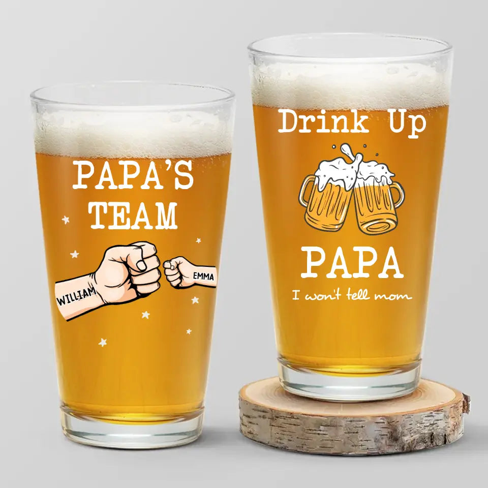 Bois papa, on ne le dira pas à maman - Verre à bière personnalisé pour la famille - Fête des pères, cadeau pour papa, grand-père