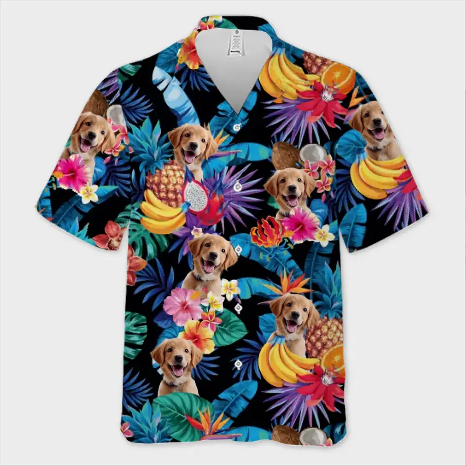 T-shirt hawaïen tropical unisexe personnalisé avec photo « Le plus cool de la plage » pour chien et chat - Cadeau idéal pour les vacances d'été, les propriétaires d'animaux et les amoureux des animaux.