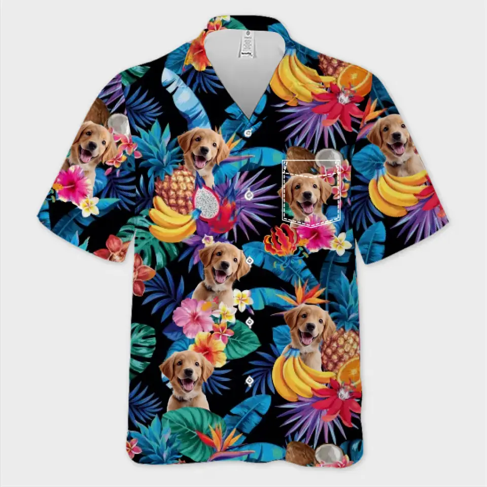 T-shirt hawaïen tropical unisexe personnalisé avec photo « Le plus cool de la plage » pour chien et chat - Cadeau idéal pour les vacances d'été, les propriétaires d'animaux et les amoureux des animaux.