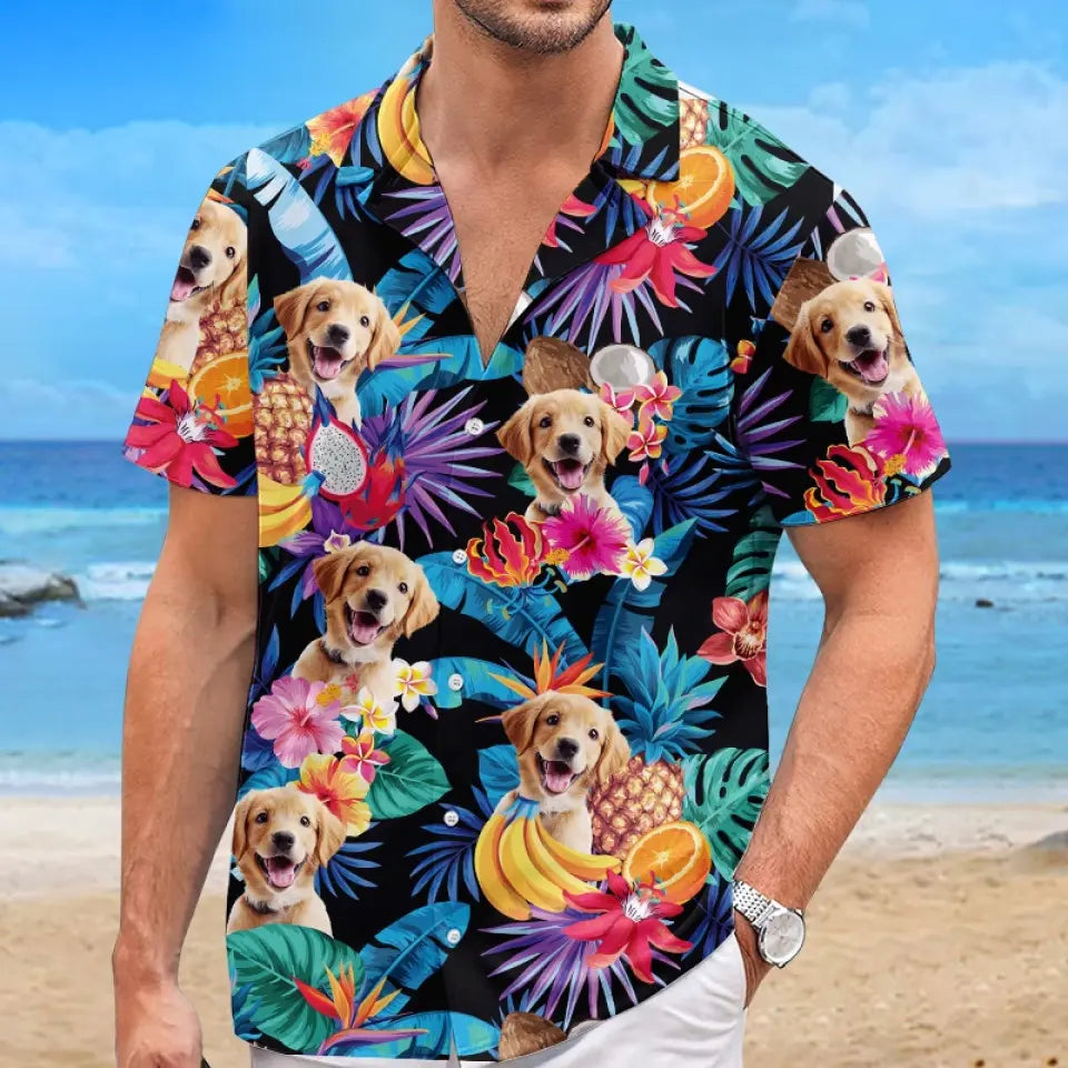 T-shirt hawaïen tropical unisexe personnalisé avec photo « Le plus cool de la plage » pour chien et chat - Cadeau idéal pour les vacances d'été, les propriétaires d'animaux et les amoureux des animaux.