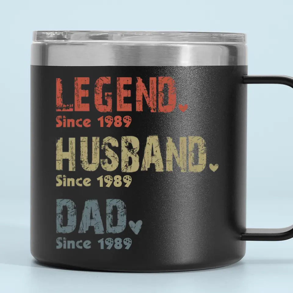 La vie d'un homme - Gobelet personnalisé en acier inoxydable de 14 oz avec poignée - Cadeau pour la fête des pères, papa ou grand-père