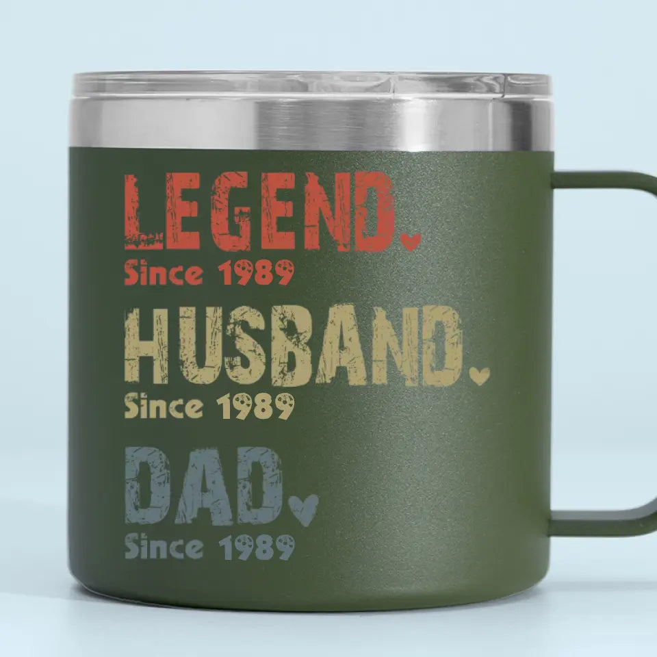 La vie d'un homme - Gobelet personnalisé en acier inoxydable de 14 oz avec poignée - Cadeau pour la fête des pères, papa ou grand-père