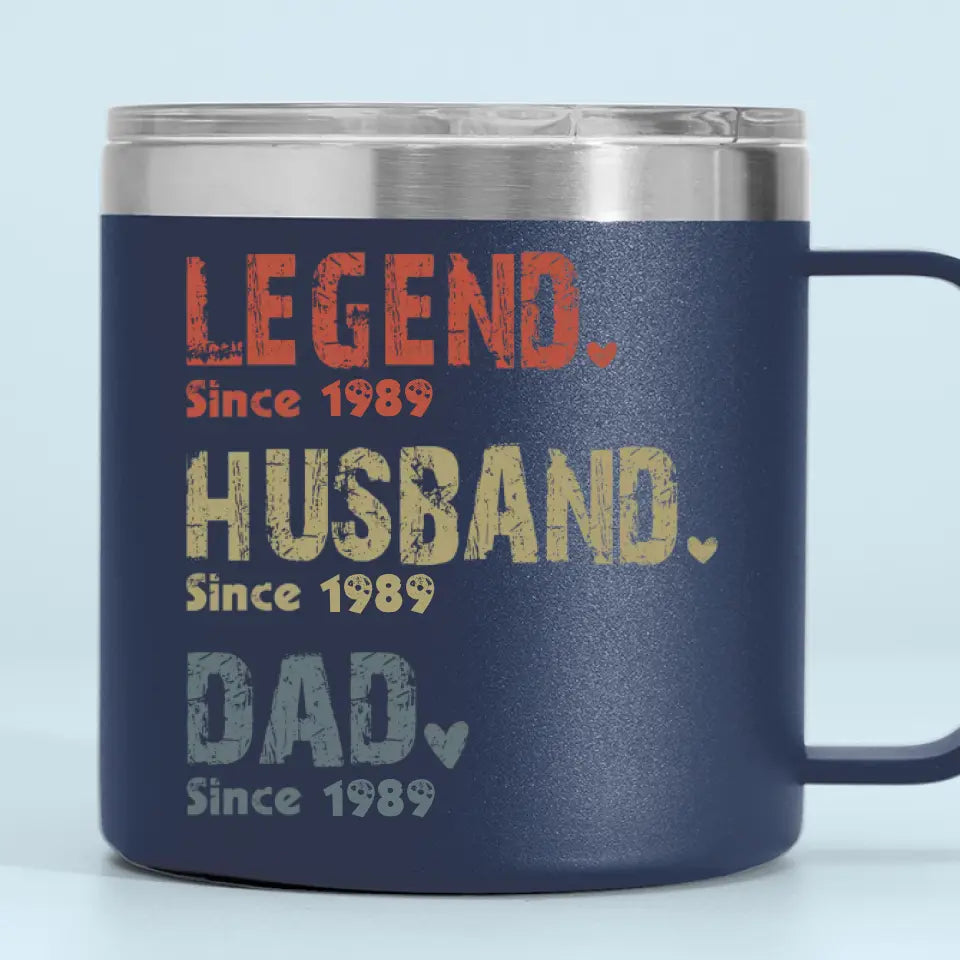 La vie d'un homme - Gobelet personnalisé en acier inoxydable de 14 oz avec poignée - Cadeau pour la fête des pères, papa ou grand-père