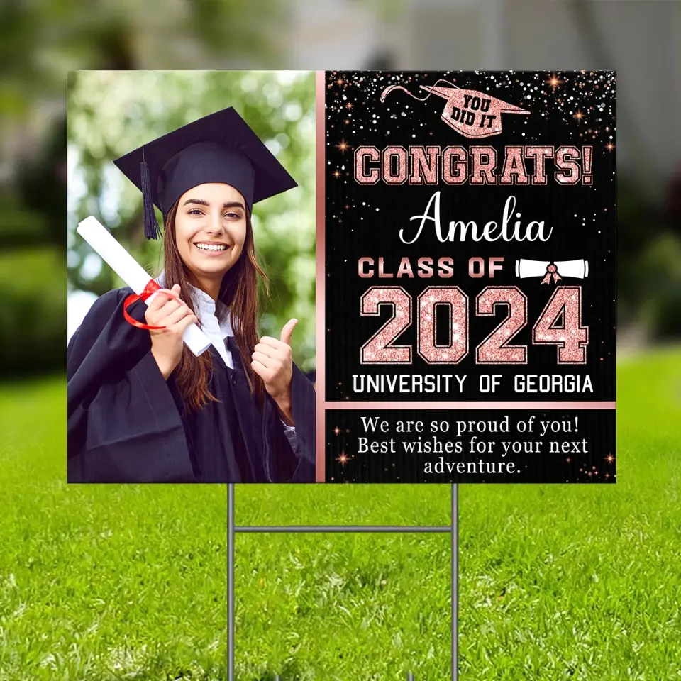 Photo personnalisée Meilleurs vœux pour votre prochaine aventure - Panneau de jardin personnalisé pour la famille - Cadeau de remise de diplôme pour les membres de la famille, les frères et sœurs