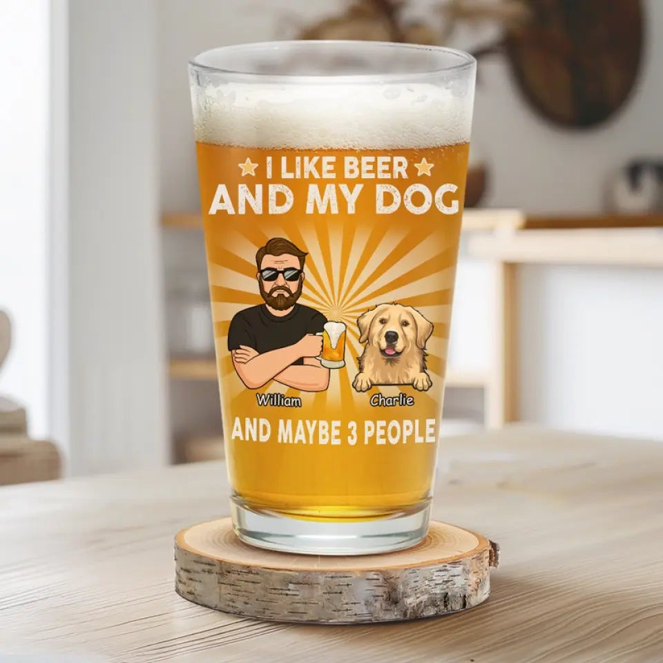 J'aime la bière et mes chiens - Verre à bière personnalisé pour chien - Fête des pères, cadeau pour les propriétaires d'animaux et les amoureux des animaux