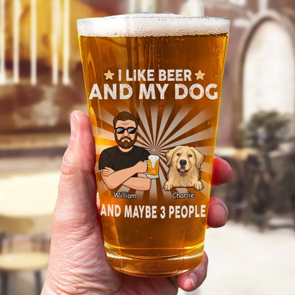 J'aime la bière et mes chiens - Verre à bière personnalisé pour chien - Fête des pères, cadeau pour les propriétaires d'animaux et les amoureux des animaux