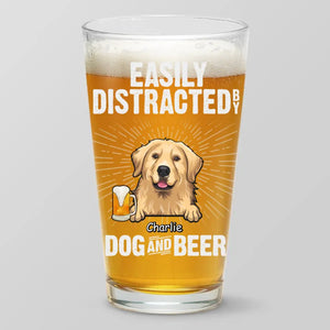 Facilement distrait par les chiens et la bière - Verre à bière personnalisé pour chien - Fête des Pères, cadeau pour les propriétaires d'animaux et les amoureux des animaux